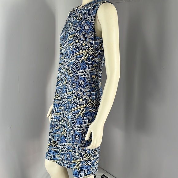 J. McLaughlin Women’s Shift Dress Devon Talavera Print Navy Blue /Yellow M - Picture 5 of 12